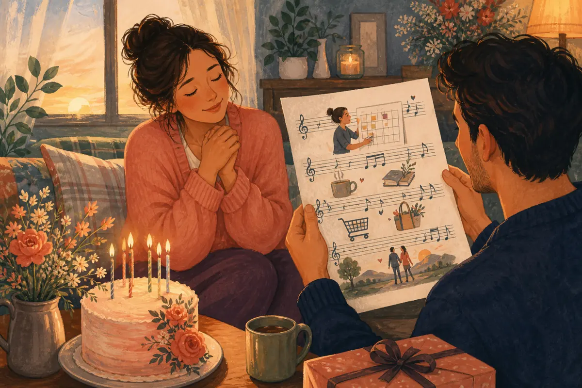 Gouache illustration of the way she organizes a demanding week, protects a quiet morning inspiring a handmade a style she chooses for herself song for your wife.