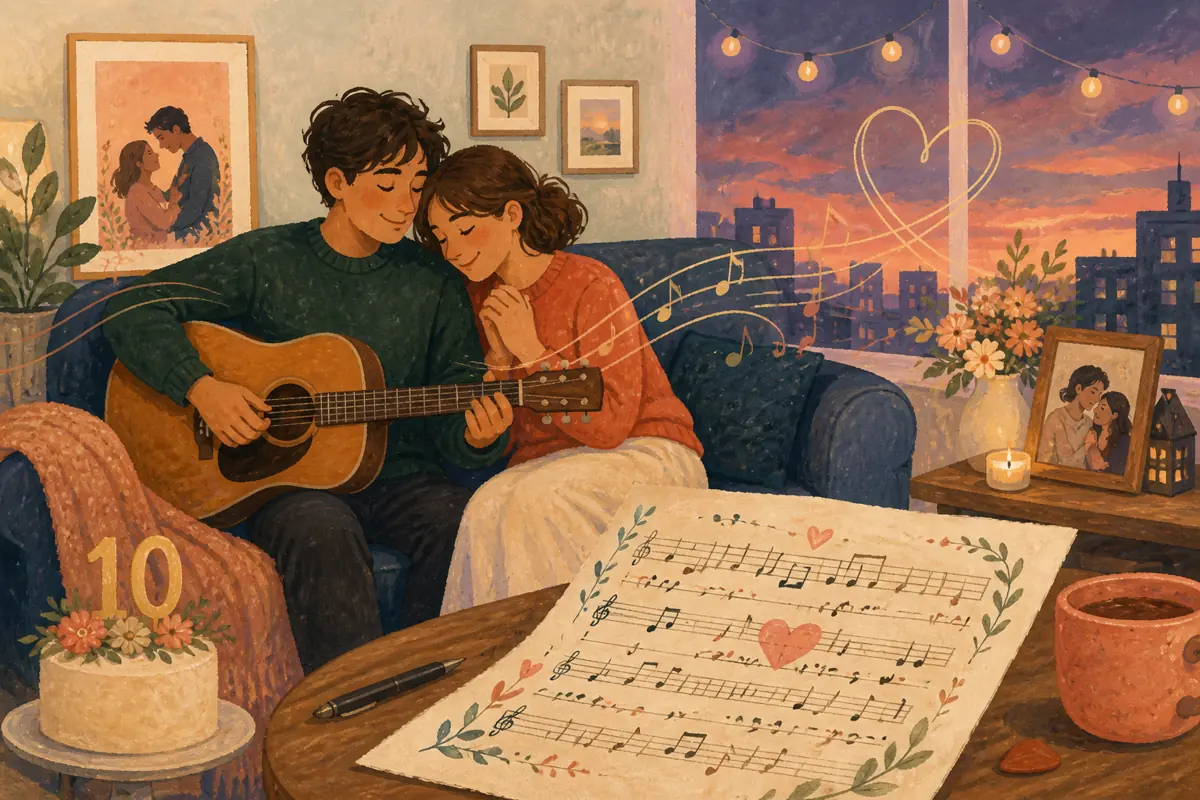 Gouache illustration of an early apartment problem, a move, a recurring trip inspiring a handmade a style connected to an early shared era and current taste song for your partner.