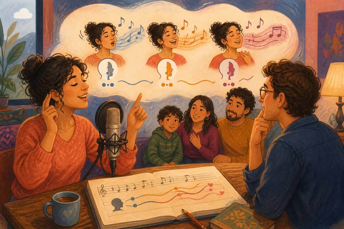 Gouache illustration of “Marisol” divided into spoken syllables, a family surname with an unexpected stress inspiring a handmade the selected musical style song for the person whos